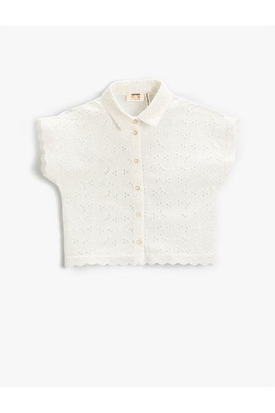 Koton Scallop Embroidered Crop Oversize rövid ujjú ing