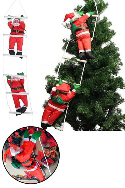 Parti dolabı Set of 2 Ladder Climbing Santa Claus Christmas Ornament Christmas Tree Decor New Year Home Door Wall Decoration