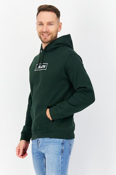 Vision Street Wear Men Crew Neck Long Sleeve Embroidered Logo Hoodie, Olive