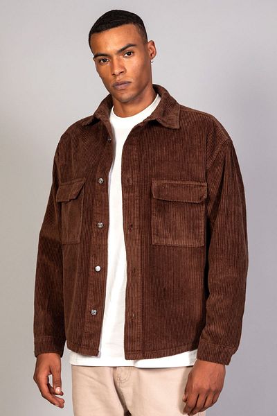 LTC Jeans Ανδρικό πουκάμισο καφέ μοντέλο Oversize Βαμβακερό βελούδινο μπουφάν