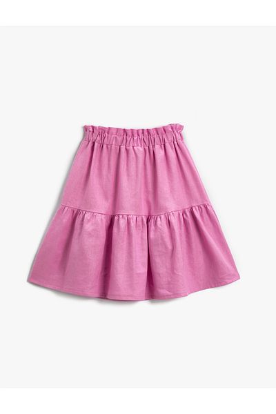 Koton Frilly Midi Skirt with Linen Blended Elastic Waist