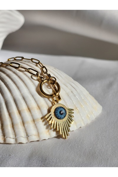 Pearl Dreams Steel Blue Eye Pendant Detail Women's Elegant Necklace