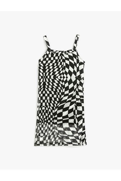 Koton Dress Checkered Strap Midi Lined