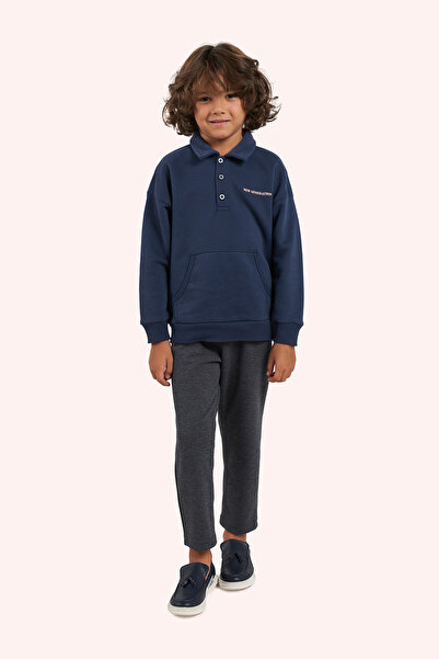 Panço Erkek Çocuk Beli Lastikli Lacivert Örme Pantolon