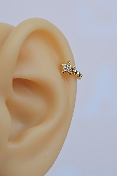 Sacce Scarves&Accessories Halka Model Beyaz Renk Mini Yıldızlı Tragus Piercin...