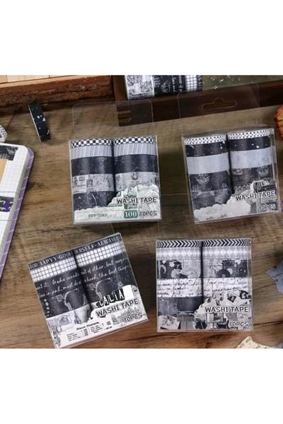 Limmy Vintage Washi Tape - Ασπρόμαυρο μοτίβο, αυτοκόλλητο χαρτί κάλυψης 10 Συσκευασία - Χάρτης Παλιού Κτιρίου