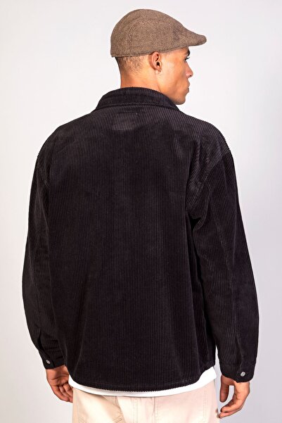 LTC Jeans Ανδρικό μαύρο πουκάμισο μοντέλο Oversize Βαμβακερό βελούδινο μπουφάν