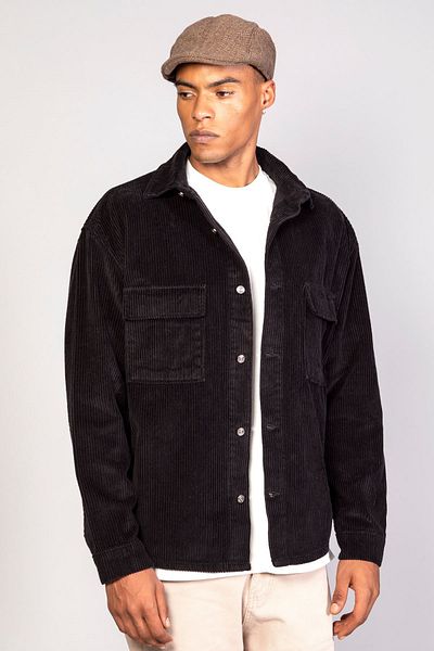 LTC Jeans Ανδρικό μαύρο πουκάμισο μοντέλο Oversize Βαμβακερό βελούδινο μπουφάν
