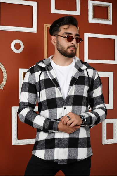 SERAZAT Cămașă de lemne cu glugă pentru bărbați