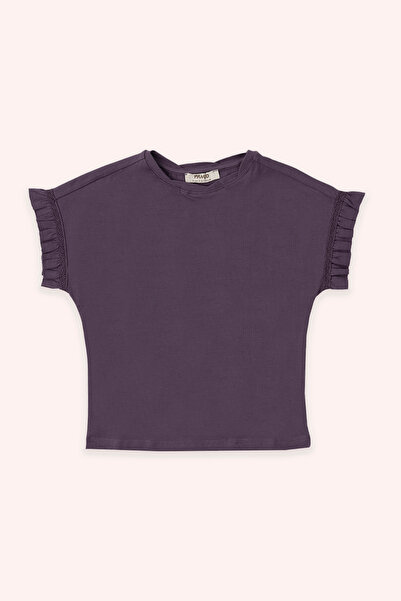 Panço Kız Çocuk Mor Kısa Kollu Tişört