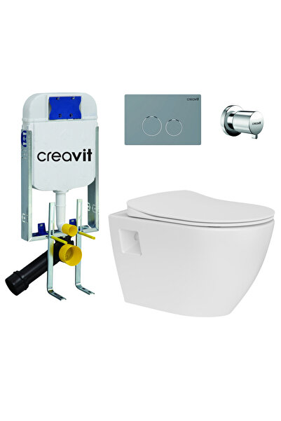 Creavit Terra Asma Klozet + Termoplast Kapak + Gri Kumanda Paneli + Gömme Rezervuar + Ara Kesme Valfi Set