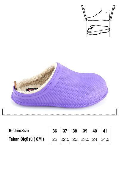 GEZER Kışlık Kauçuk Islak Zemine Uygun Ev Bahçe Içi Peluşlu Kadın Terlik