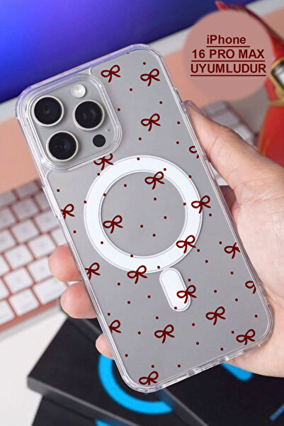 shoptocase Iphone 16 PRO MAX Uyumlu Kurdele Desenli Magsafe Kablosuz Şarj Des...
