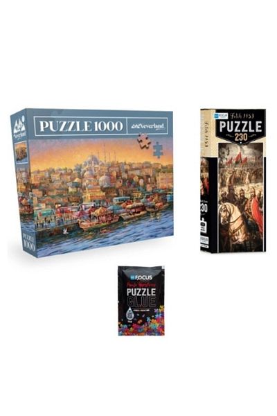 Neverland Istanbul Evening and Conquest 1453 Panorama 3-Piece Puzzle Set - 1000+230 Pieces, Puzzle Adhesive