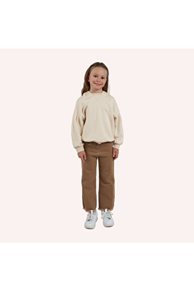 Panço Girl's Hooded Beige Sweatshirt
