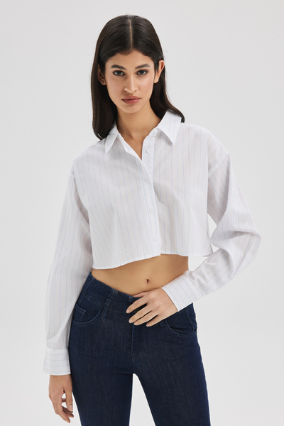 Forever 21 Poplin Çizgili Crop Gömlek