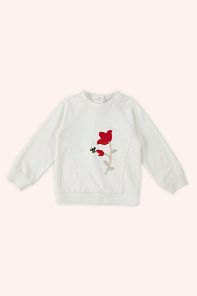 Panço Kız Bebek Nakış Detaylı Ekru Sweatshirt
