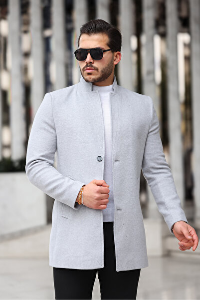 MZ Fashion MZ FASHİON DİK YAKA SLİM KALIP LAMİNE ASTARLI KAŞE KABAN