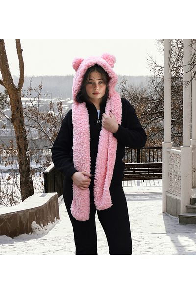 Özgüner Oyuncak Welsoft Plush Hooded Beret - Fleece Neck Collar Shawl - Windproof Hat with Ears