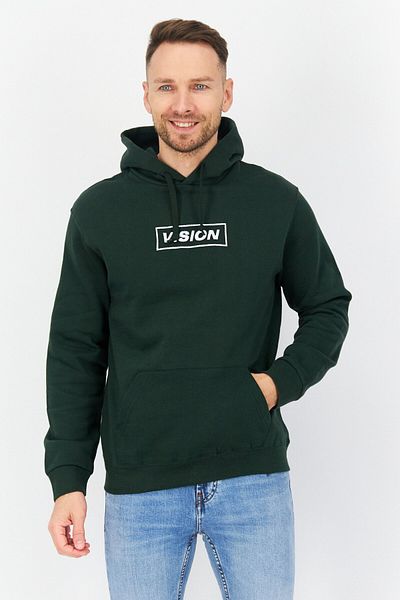 Vision Street Wear Men Crew Neck Long Sleeve Embroidered Logo Hoodie, Olive