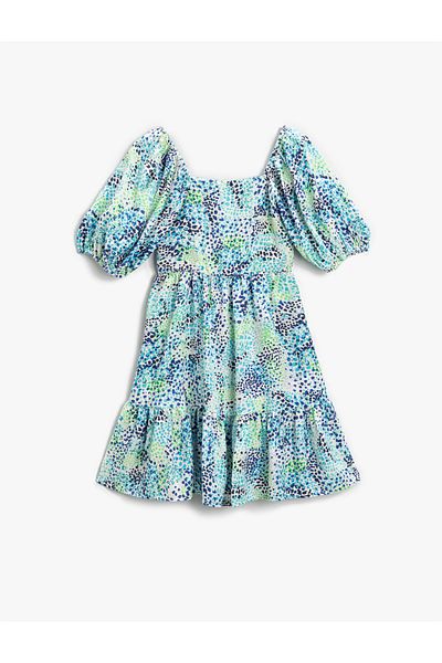 Koton Midi Dress Patterned Balloon Sleeve Flounce
