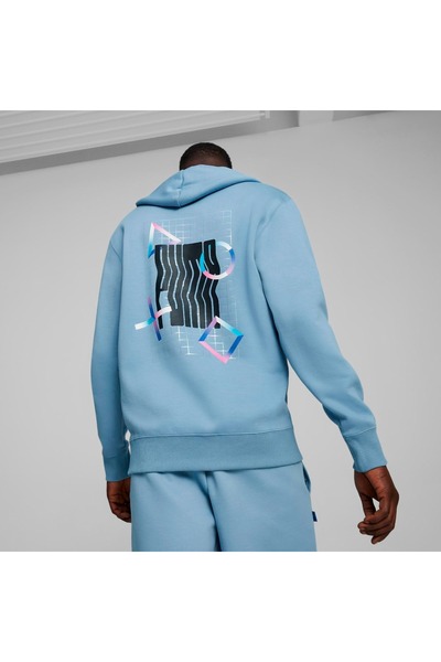 Puma X Playstation Erkek Mavi Kapüşonlu Sweatshirt