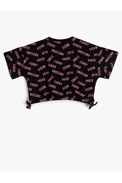 Koton Tricou oversize crop, cu mânecă scurtă, imprimat, cu gâtul turn, cu detaliu cu fundă pe laterale