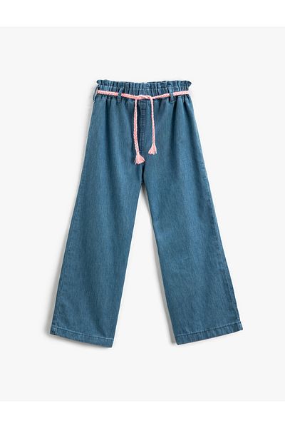 Koton Palazzo Jeans with Belt, Elastic Waist, Cotton