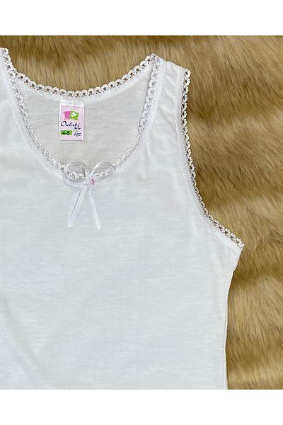 skycott White Girl's Undershirt with Hanging Bow Detail, 100% Cotton