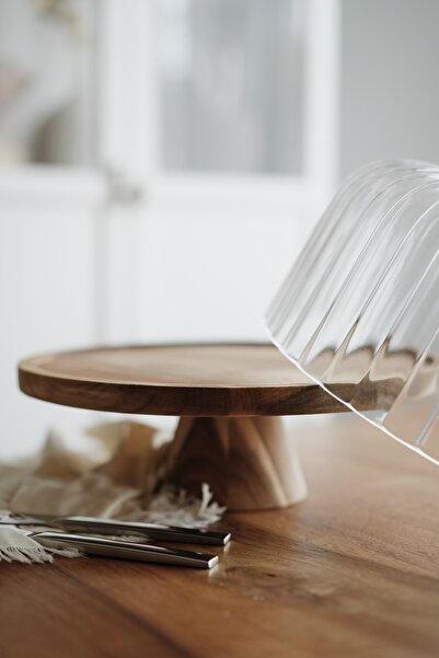 Dekorzdükkan Homes Acacia Glass Cake Bowl with Stand (Large Size)