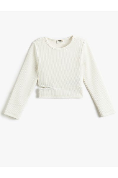 Koton Tricou crop cu mânecă lungă - cu nervuri cu gât rotund și detaliu pentru fereastră