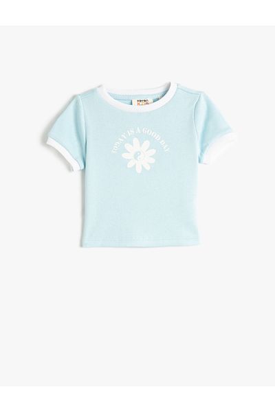 Koton Tricou cu mânecă scurtă decolteu răsucit din bumbac cu imprimeu floral