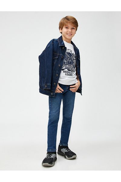 Koton Denim Trousers Straight Leg Normal Waist Cotton - Straight Jeans with Adjustable Elastic Waist