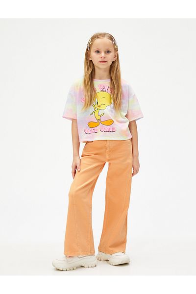 Koton Wide Leg Jeans with Stitching Detail and Pockets - Wide Leg Jeans with Adjustable Elastic Waist