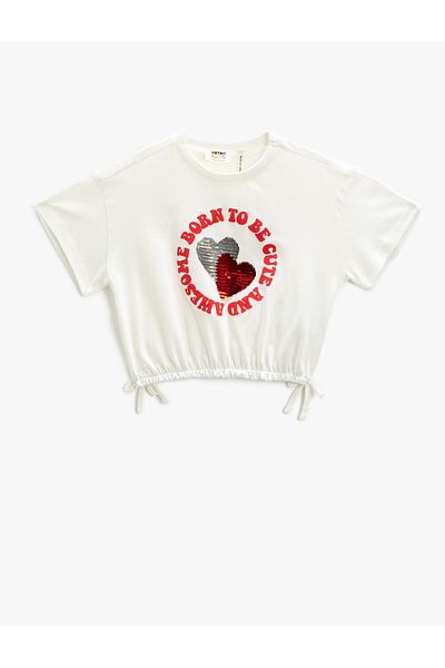 Koton Tricou crop cu paiete cu paiete - talie elastică, cravată, mânecă scurtă