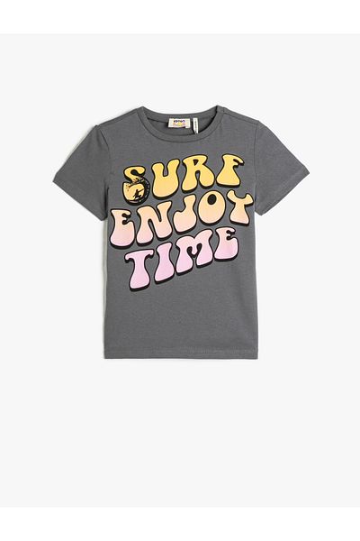 Koton Slogan Printed Short Sleeve T-Shirt Crew Neck Cotton