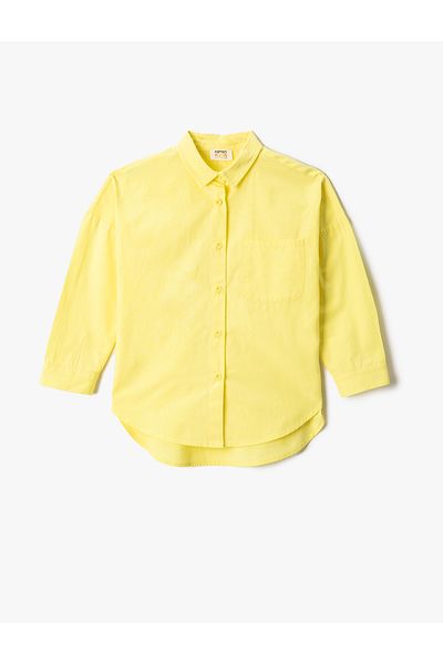 Koton Cotton Long Sleeve Oversize Shirt - Single Pocket
