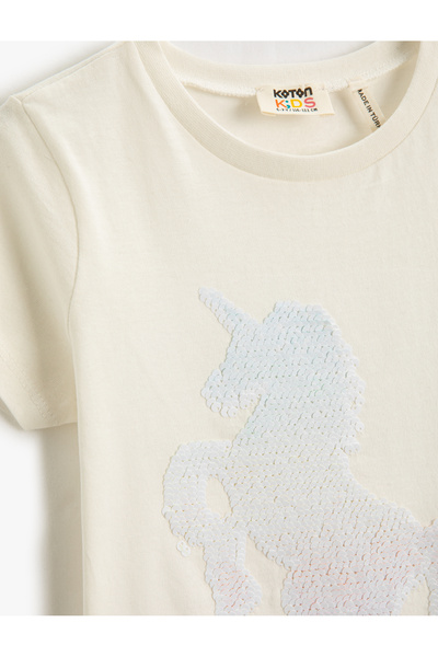 Koton Tričko s flitry a flitry s jednorožcem, krátký rukáv, výstřih