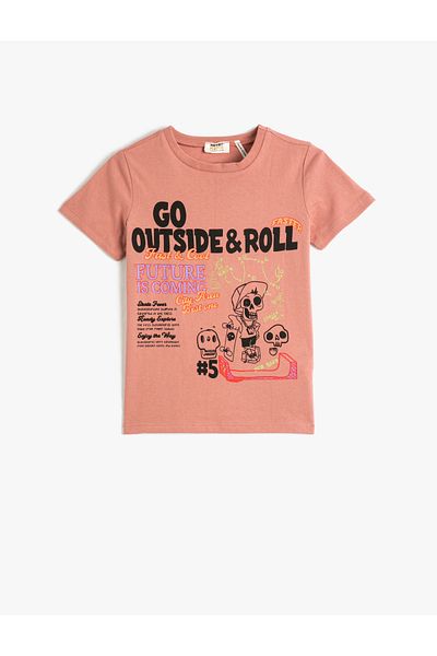 Koton Slogan Printed Short Sleeve T-Shirt Crew Neck Cotton