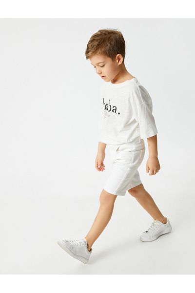 Koton Pantaloni scurți din denim din bumbac - Slim Fit, talie elastică reglabilă