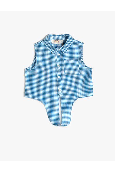 Koton Kurzes, ärmelloses Hemd mit Gingham-Kragen und Taillenschnürung