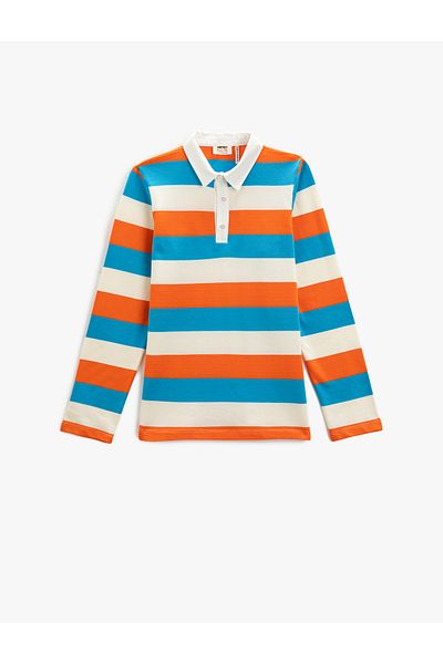 Koton Polo Neck Long Sleeve T-Shirt with Button Detail