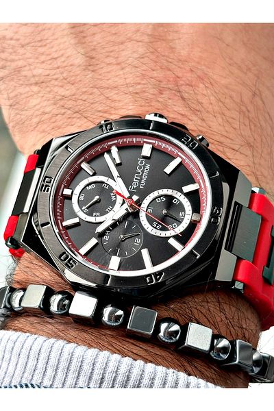 Ferrucci Red Sports Silicone Band Men's Wrist Watch + Bracelet with Gift