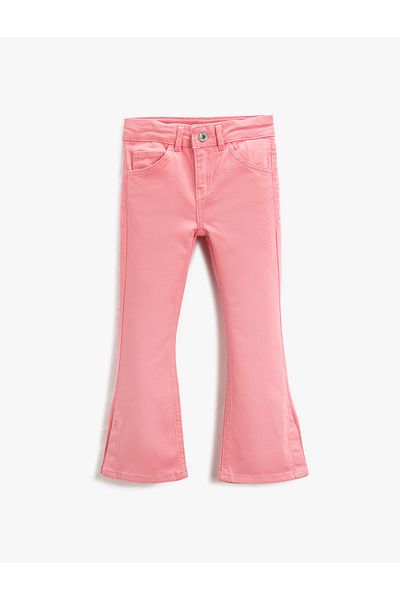 Koton Spanish Leg Jeans with Pockets Cotton Slit Detail - Flare Jean with Adjustable Elastic Waist