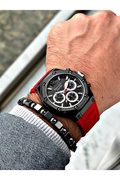 Ferrucci Red Color Silicone Sports Men's Wrist Watch + Bracelet with Gift