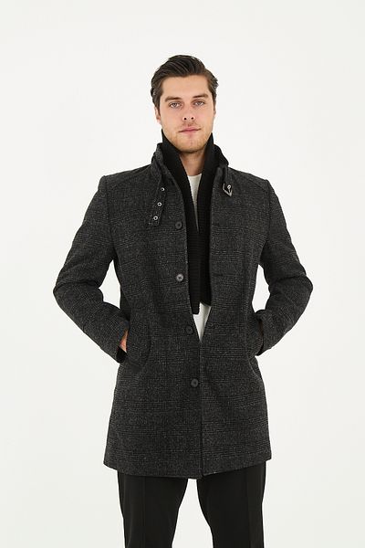 Frappoli Ανδρικό παλτό με χοντρή κοπή - Ριμπ γιακά, Standard Fit