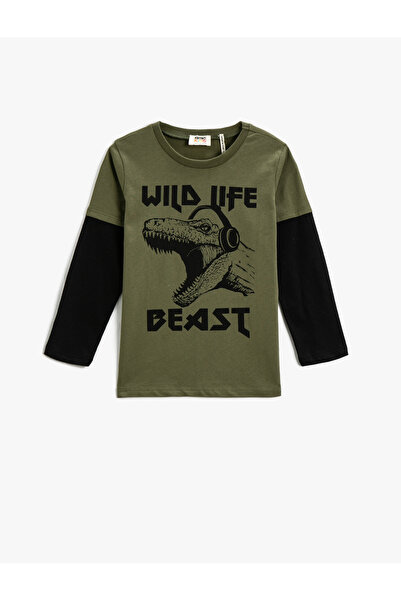 Koton Langarm-T-Shirt aus Baumwolle mit Dinosaurier-Print