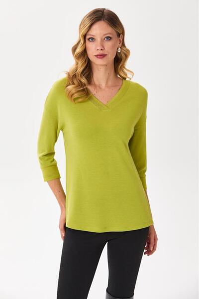 İKİLER Yakası Ve Kolu Triko Bantlı Bluz 245-1018