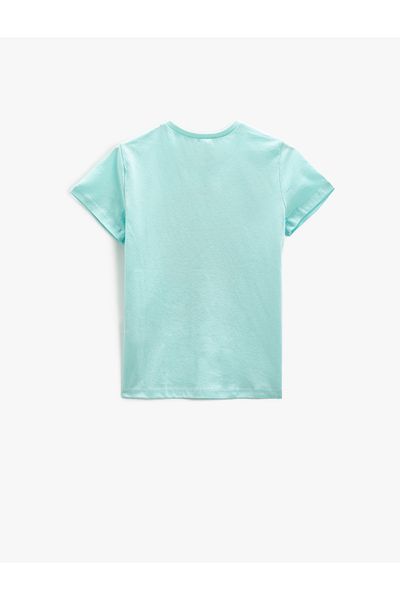 Koton Glitter T-Shirt Short Sleeve Crew Neck Music Themed Printed