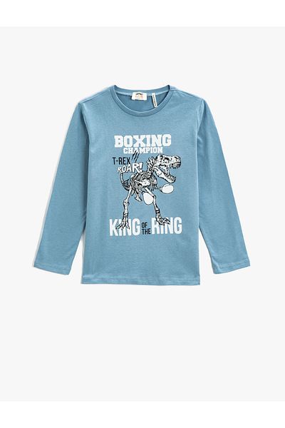 Koton Tricou cu mânecă lungă din bumbac cu imprimeu dinozaur